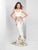 Clarisse - Two-Piece Halter-Style Floral Mermaid Gown 3562 - White and Print