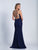 Dave & Johnny - 3566 Strappy Ruched Gown with Slit in Blue