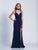 Dave & Johnny - 3566 Strappy Ruched Gown with Slit in Blue