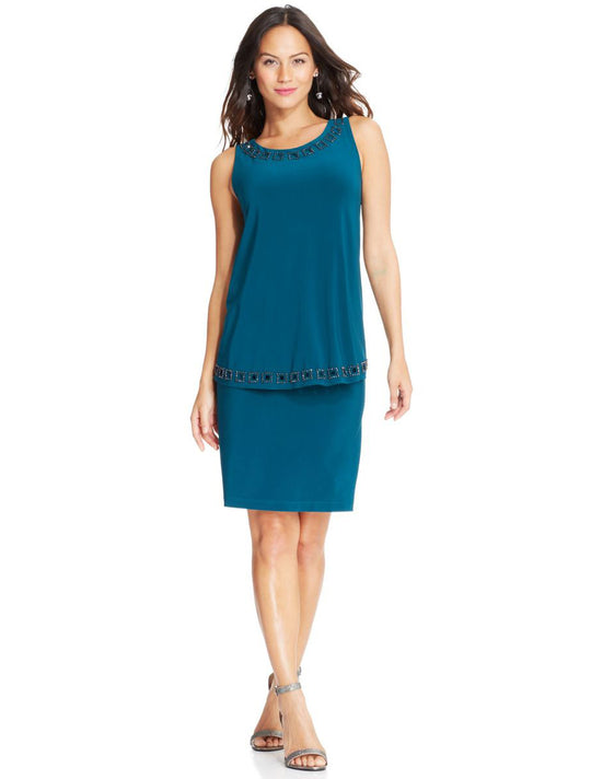 Patra - 13536 Rhinestone Hemmed Jersey Dress in Green