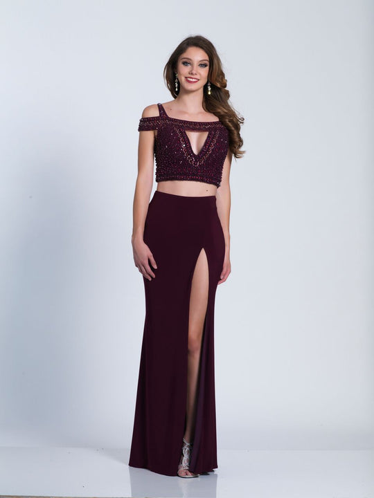 Dave & Johnny - 3570 Two Piece Beaded Gown with Slit in Red