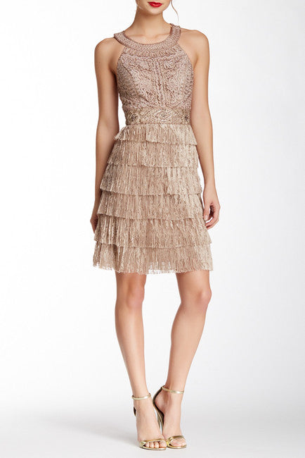 Sue Wong - N4401 Halter Neck Tiered Cocktail Dress in Brown