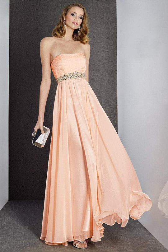 Alyce Paris - Bedazzled Ruched Tailored Long Evening Gown 35737 In Orange