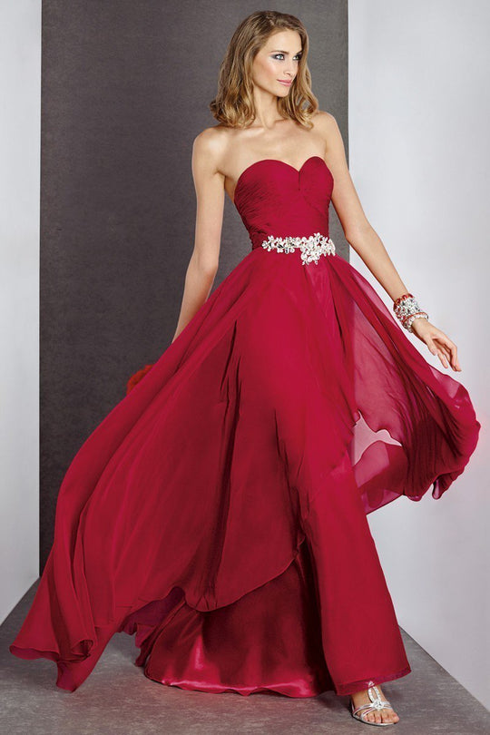 Alyce Paris - 35738 Strapless Sweetheart Ruched Bodice Chiffon Gown in Red