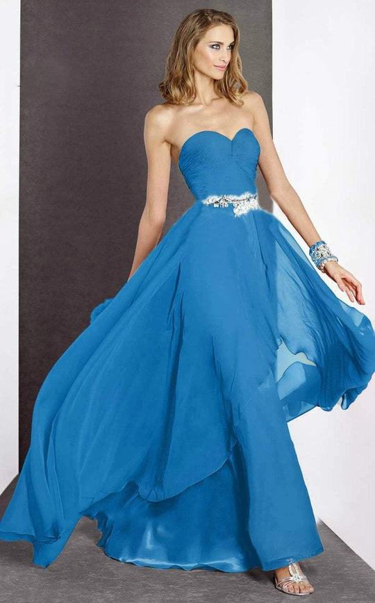 Alyce Paris - Bejeweled Sweetheart Cascade Long Evening Gown with Ruched Bodice 35738 In Blue