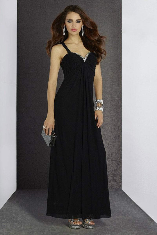 Alyce Paris - Draped Sweetheart Sheath Long Evening Gown with Rhinestone Embellishments 35754 In Black