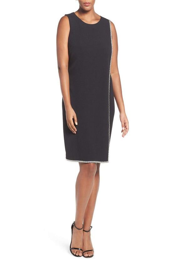 London Times - L1930M Crystal Trim Sheath Dress in Black