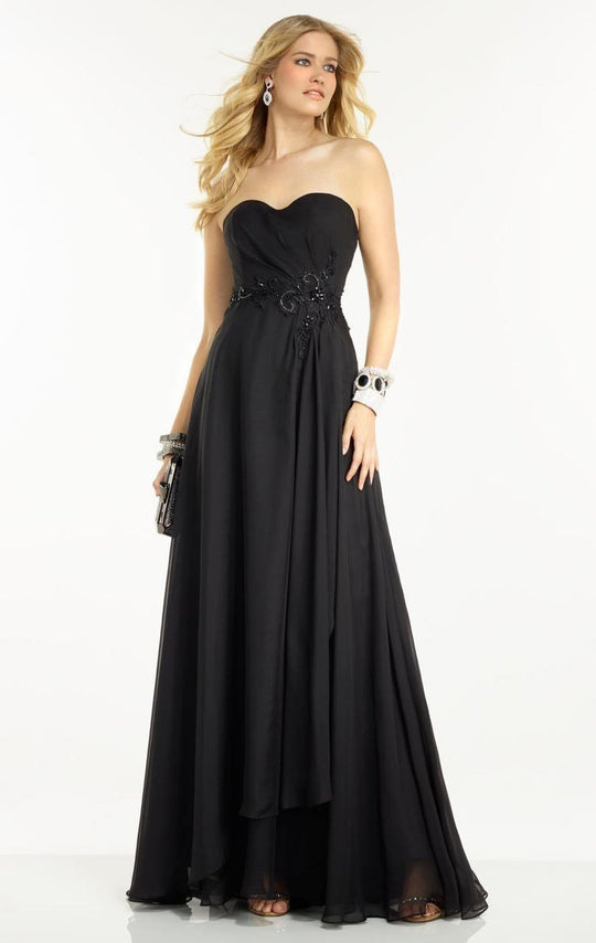Alyce Paris - 35783 Strapless Draped Applique A-Line Gown In Black