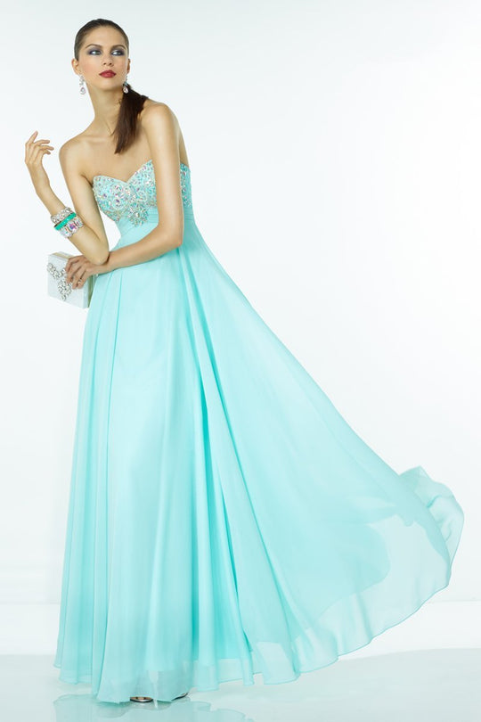 Alyce Paris B'Dazzle - 35786 Bejeweled Strapless Sweetheart Dress in Blue