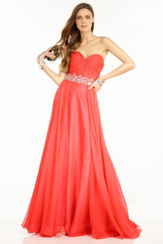 Alyce Paris B'Dazzle - 35808 Pleated Sweetheart Chiffon A-line Dress in Red