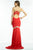 Cut-Out Sheer Illusion Chevron Long Jersey Gown 35820 in Red