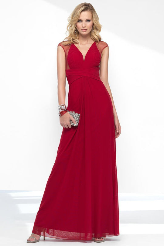 Alyce Paris - 35832 Ruched V-neck Mesh A-line Dress In Red