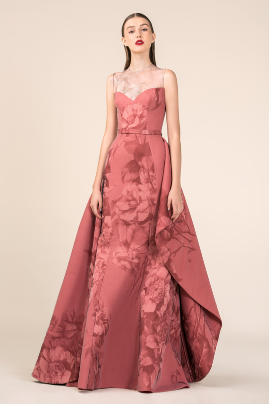 Saiid Kobeisy - 3590 Sleeveless High Neck Dress With Overskirt In Pink