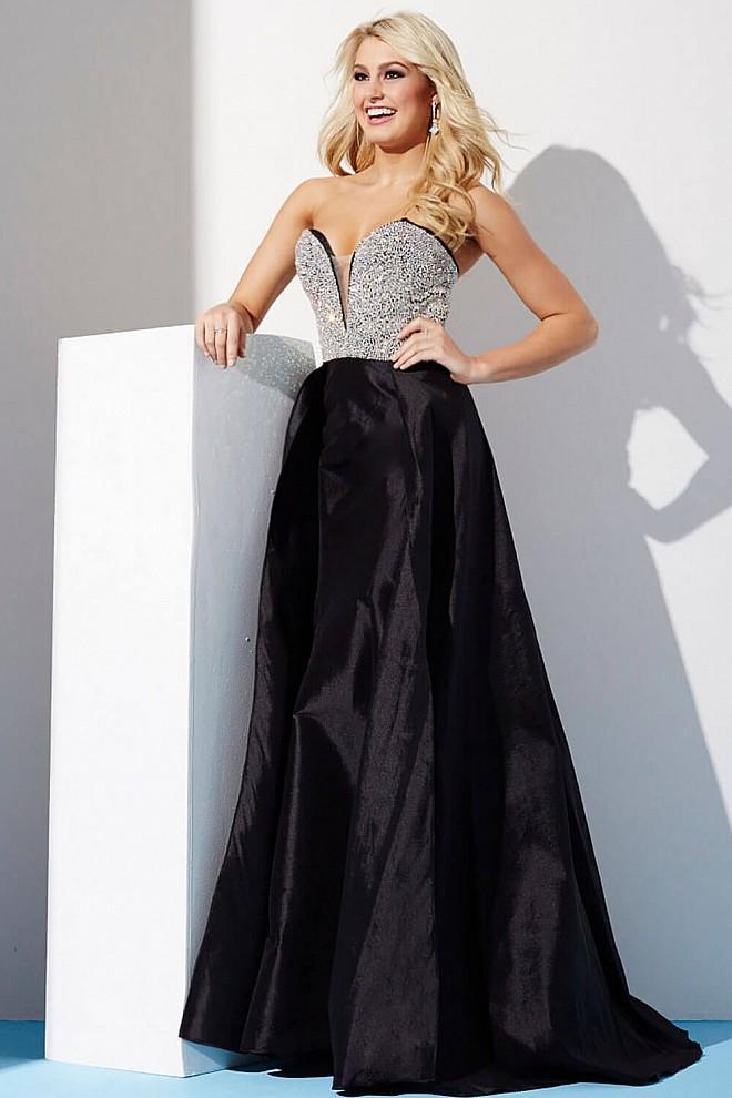 Crystal Beaded Deep Cut Sweetheart Bodice A Line Gown 33175