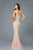 Scala - 48943 Sequined V-neck Long Fitted Dress In Nude and Silver