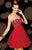 Alyce Paris  - 3601 Strapless Floral Cocktail Dress with Lace Up Back in Red