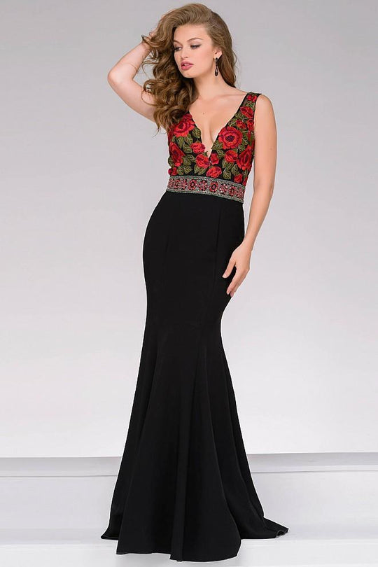 Fitted Long Prom Dress with Floral Embroidery 45744