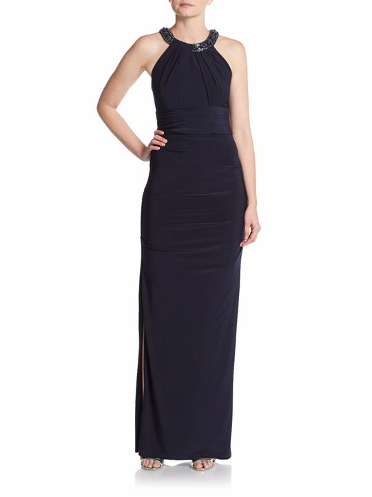 Aidan Mattox - 54469030 Embellished Halter Jersey Dress in Black