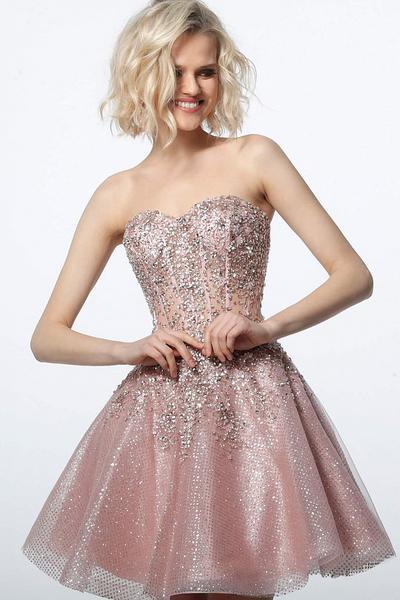 Jovani - 3622 Embellished Bodice Strapless Cocktail Dress In Pink and Silver