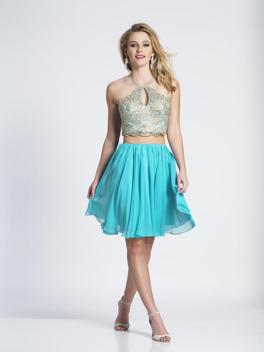 Dave & Johnny - 3635 Two Piece Metallic Lace Racerback Cocktail Dress In Blue