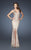La Femme - 18559 Ornate V-Neck Open Back Evening Gown In Neutral and Gold