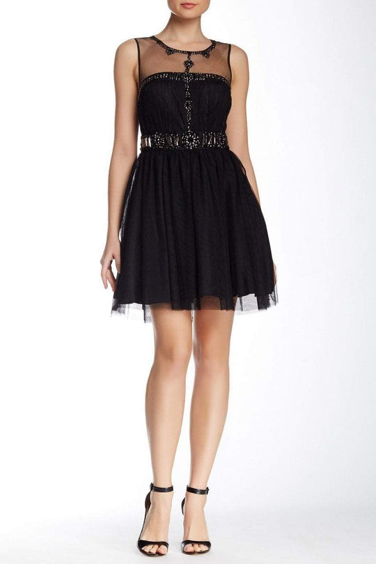 Adrianna Papell - 41897120 Embellished Illusion Scoop A-line Dress in Black