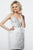 Jovani - 3659 Feather Skirt Embellished Bodice Short Dress In White and Silver
