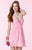 Alyce Paris  - 3668 Beaded Strapless Ruched Silky Short Dress in Pink