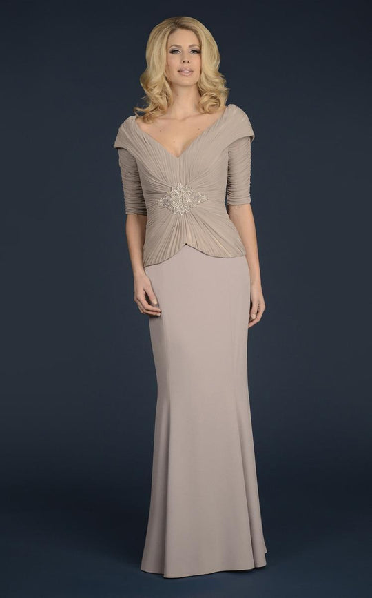 Daymor Couture - Quarter Sleeve Shirred Bodice Gown 610 in Brown