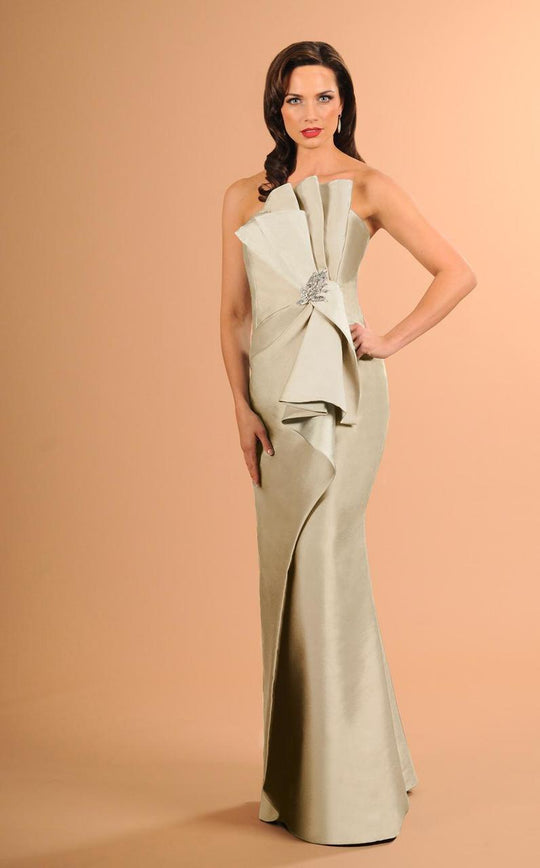 Daymor Couture - Long Strapless Ruffled Evening Gown 613 in Neautral