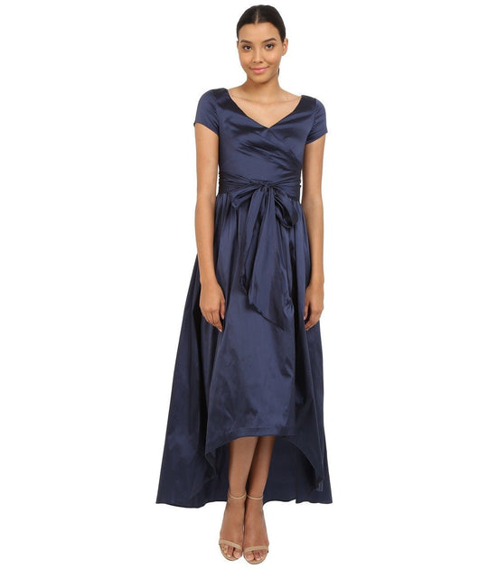 Adrianna Papell V-Neck Ruched Taffeta High-Low Dress 81917430 In Blue