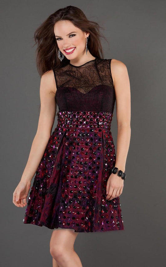 1557 Embellished Illusion Jewel A-line Dress