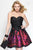 Alyce Paris - 3693 Pleated Strapless Sweetheart Floral Taffeta Dress in Black and Red