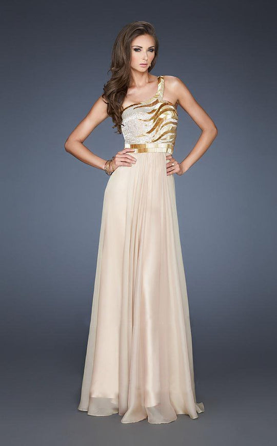 La Femme - 18743 Sequined Asymmetric A-line Dress In Neutral