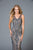 Scala - 48943 Sequined V-neck Long Fitted Dress In Blue and Nude