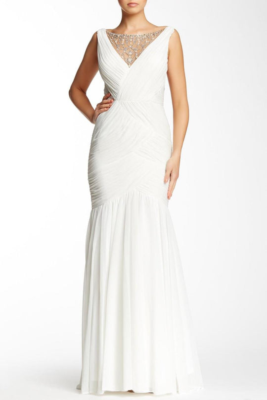 Adrianna Papell - Jersey Mesh Long Dress 91889300 in White