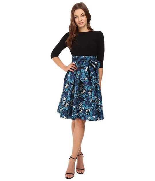 Adrianna Papell - AP1D100370 Multi-Printed Bateau A-line Dress in Blue and Multi-Color