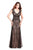 Shail K - 3749 Fully Sequined V Neck Evening Gown in Black and Neutral