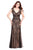 Shail K - 3749 Fully Sequined V Neck Evening Gown in Black and Neutral