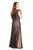 Shail K - 3749 Fully Sequined V Neck Evening Gown in Black and Neutral