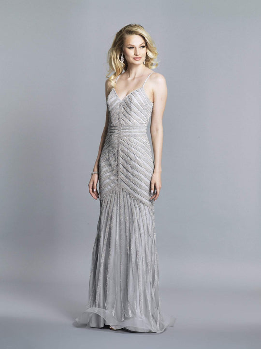 Dave & Johnny - 3751W Sequin Embellished Sheath Evening Dress In Silver
