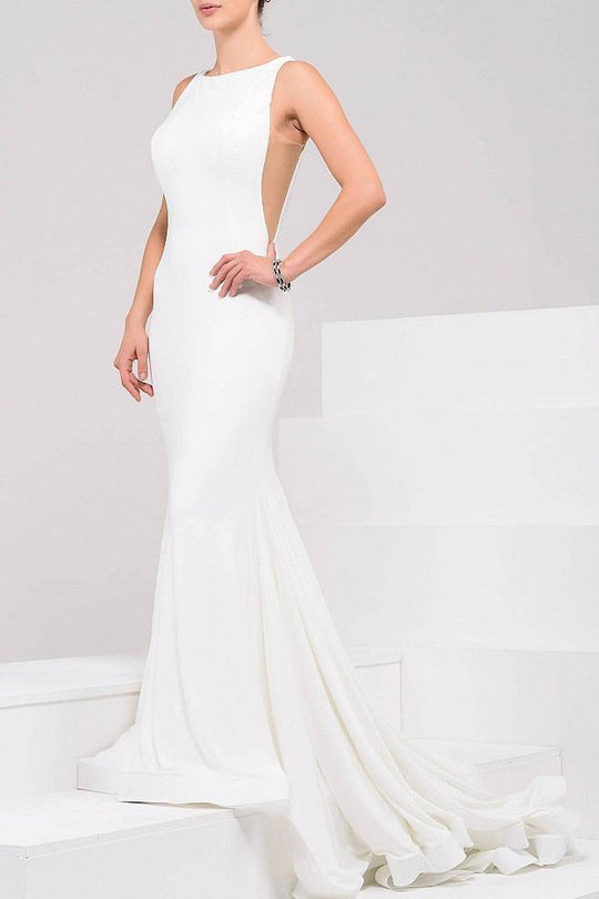 Jovani - Sleeveless Open Back Dress in White