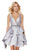 Plunging V-Neck Flounce Accented A-Line Dress in Silver
