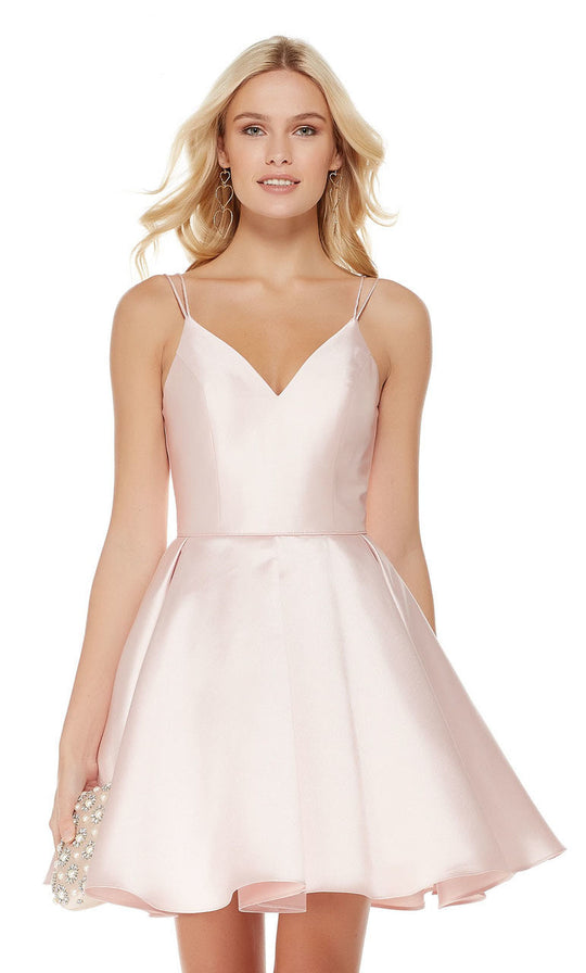Alyce Paris V Neckline Mikado Fit and Flare Cocktail Dress 3764 - 1 pc French Pink In Size 00 Available In Pink