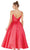 V-neck Mikado Tea Length A-line Dress in Red