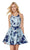 Alyce Paris - 3774 Floral Brocade Halter A-line Dress in Blue and Floral