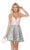Strappy Plunging A-Line Cocktail Dress in Blue and Pink