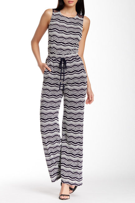 Taylor - Sleeveless Knit Flared Jumpsuit 5278M in Blue and White