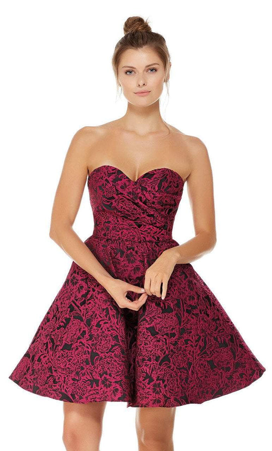 Strapless Jacquard Sweetheart A-line Dress in Pink and Black