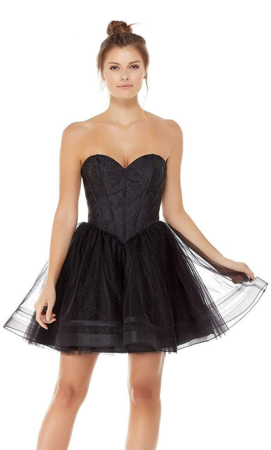 Jacquard Sweetheart Tulle A-line Dress in Black